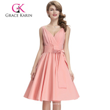 Грейс Карин рукавов глубокий V-образным вырезом розовый винтажный Ретро хлопок платье CL008955-3